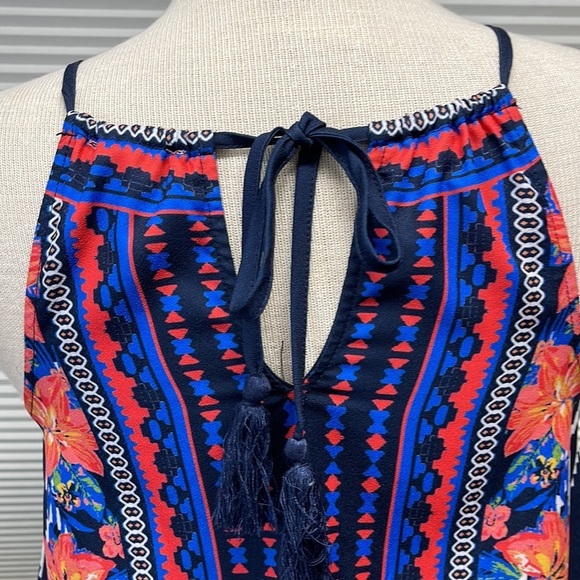 Flying Tomato Blue Hawaiian Floral Print Boho Sleeveless Mini Dress Size XS - Picture 6 of 9